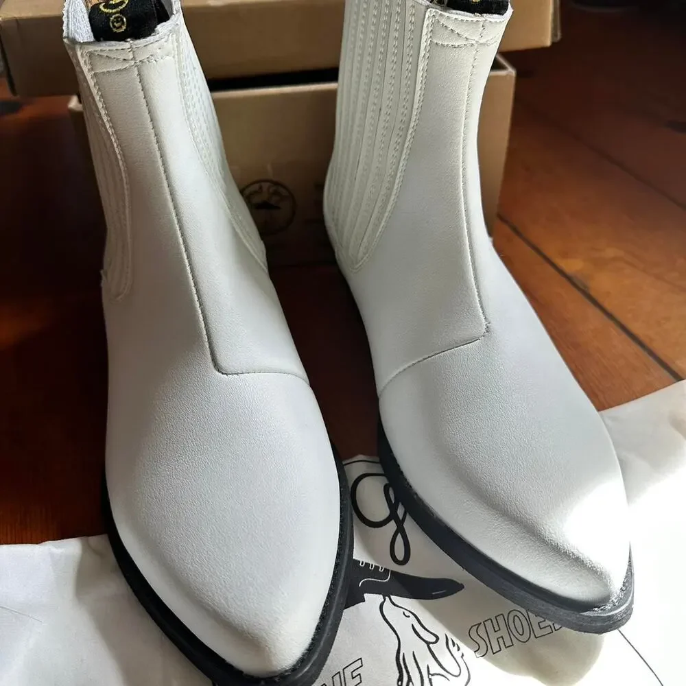 Good Guys Dont Wear Leather White Chelsea Cowboy Boots